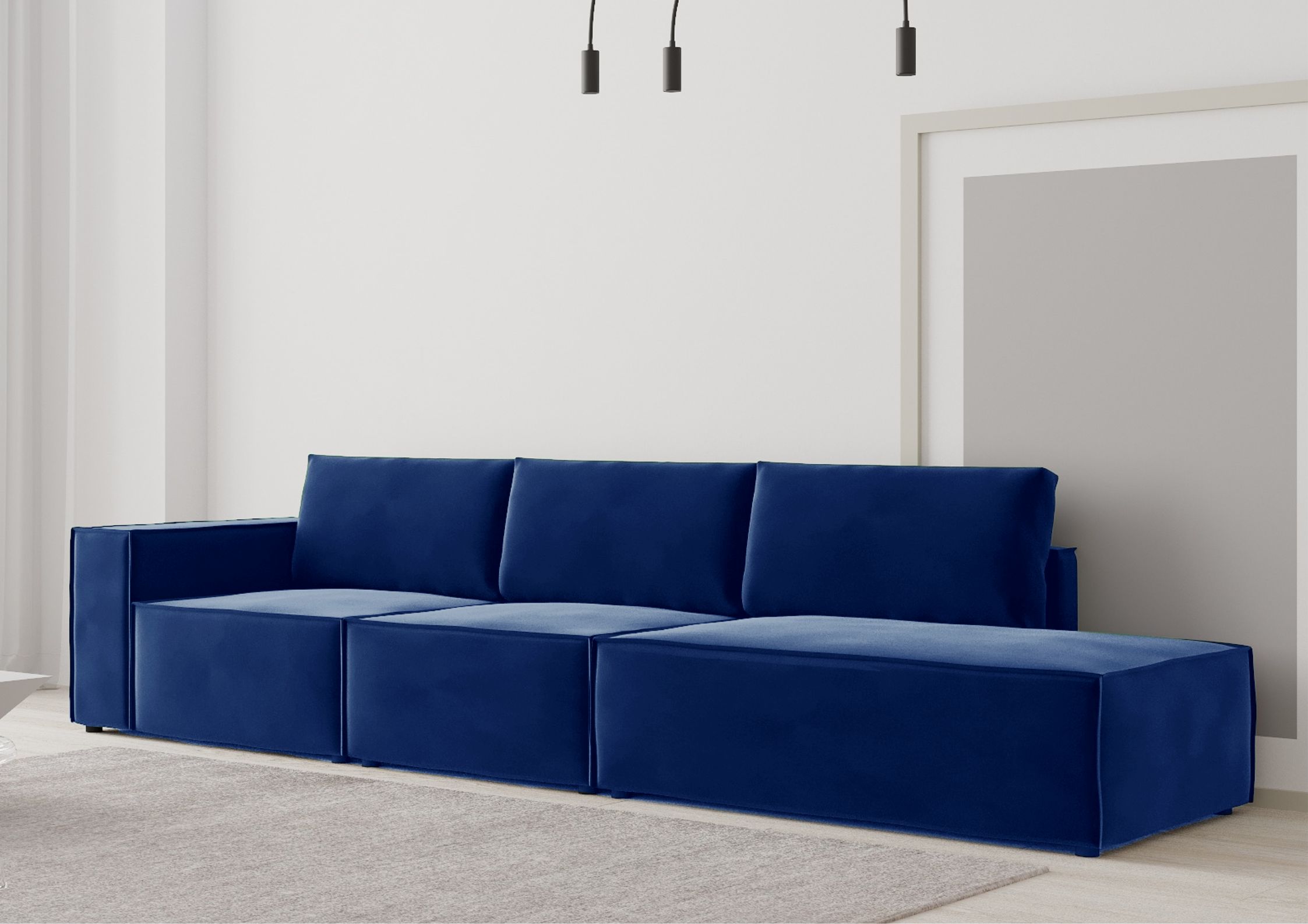 Granatowa sofa modułowa z zewnętrznym szwem